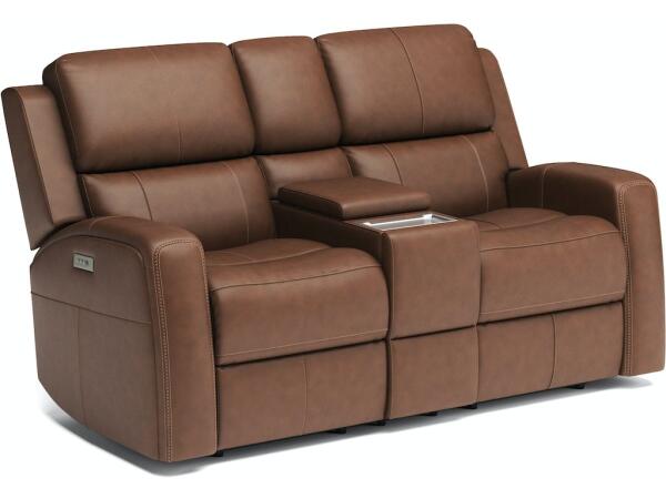 Linden Power Reclining Loveseat with Console and Power Headrests and Lumbar Loveseats Customizable