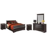 Huey Vineyard Full Sleigh Bed with Mirrored Dresser and 2 Nightstands