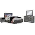 Baystorm Queen Panel Bed with 2 Side Storage, Dresser, Mirror, and Nightstand
