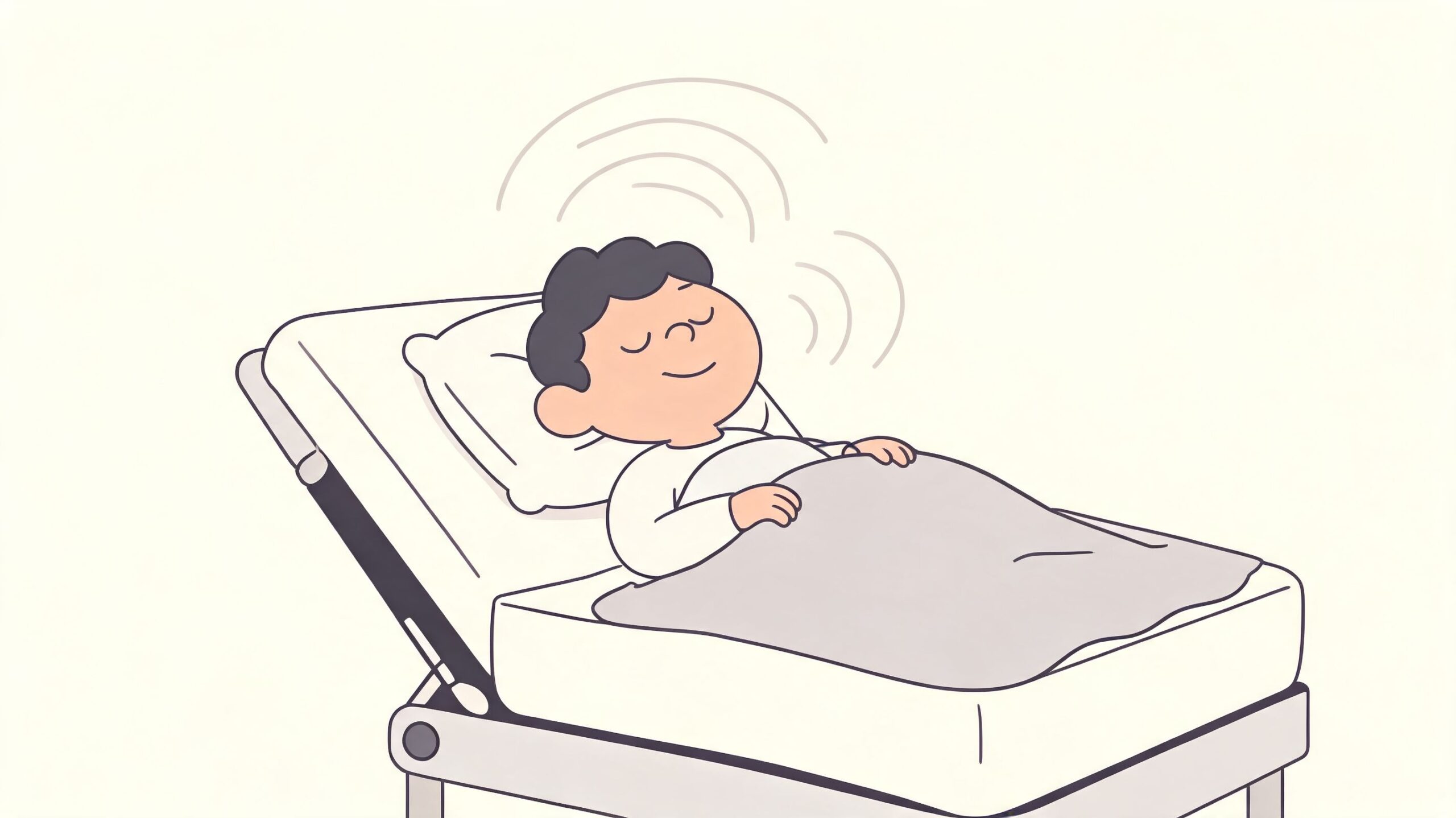 A peaceful person sleeping comfortably in an adjustable hospital bed, illustrating restful sleep and health recovery.