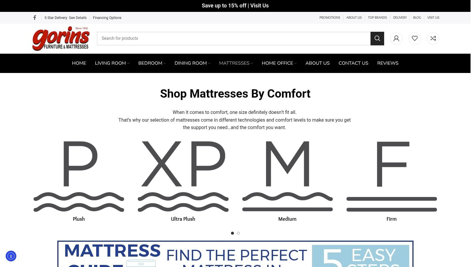 Screenshot from https://www.gorinsfurniture.com/department/mattresses/