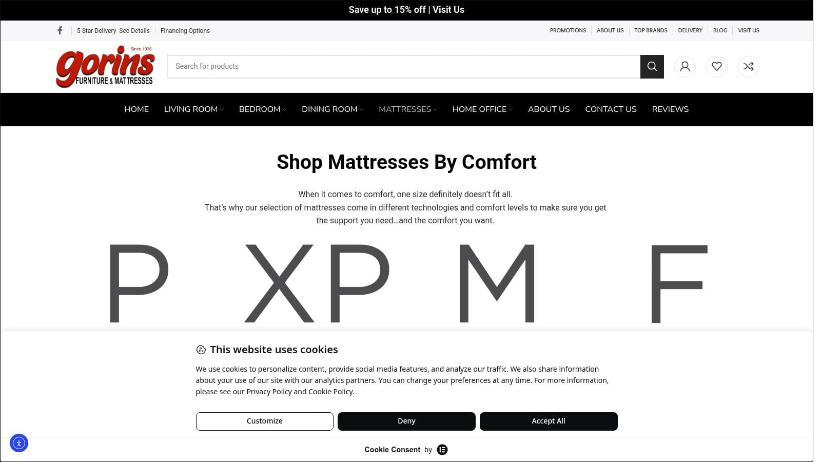 Screenshot from https://www.gorinsfurniture.com/mattresses/