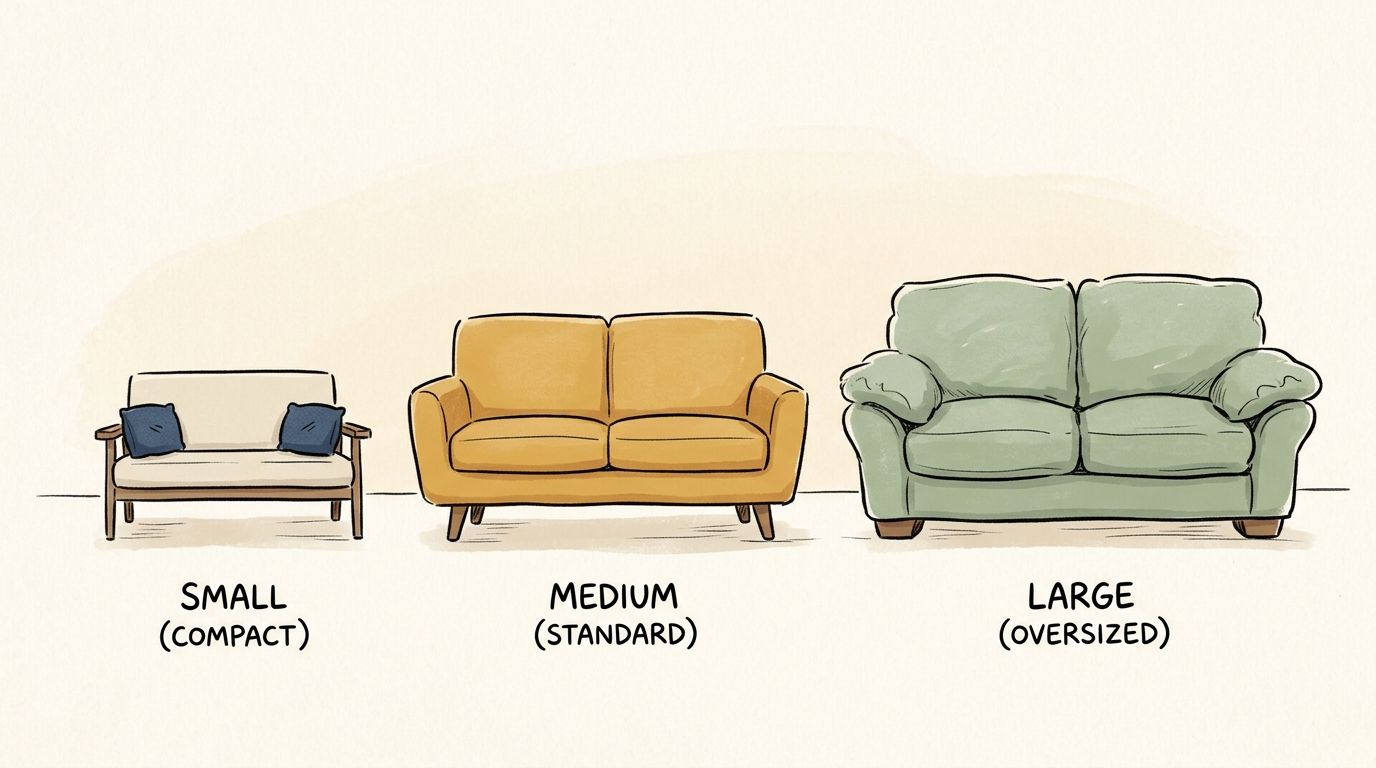 Three loveseats displayed in different sizes ranging from small compact to large oversized for easy comparison.